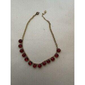 PLUNDER GOLD TONE & RED CRYSTAL RHINESTONE NECKLACE 23"